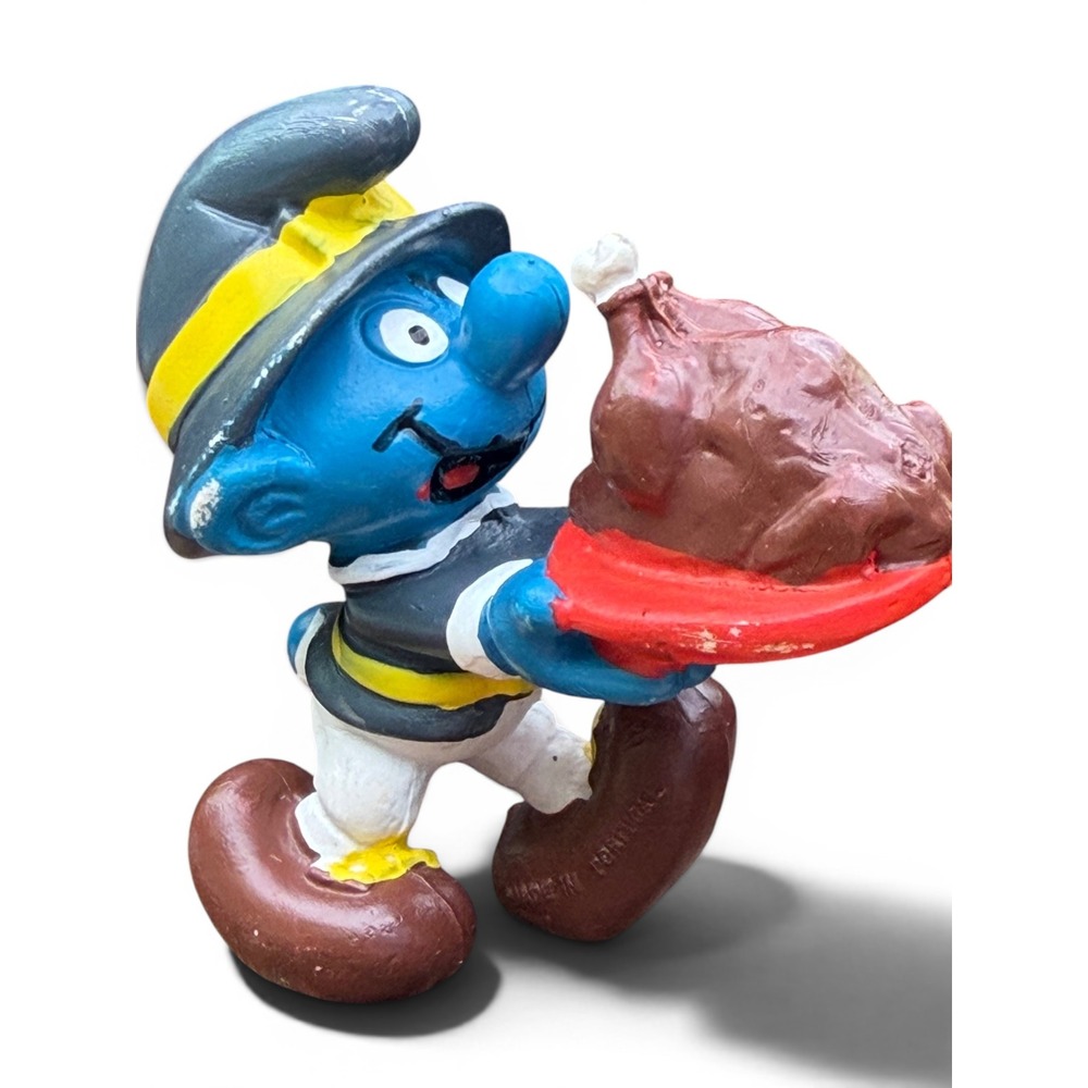 Vintage Smurf Pilgrim Figurine Schleich 1982 Peyo PVC Turkey Thanksgiving Toy